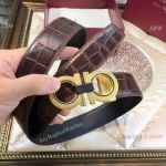 AAA Replica Ferragamo Brown&Black Reversible Leather Belts Gold Buckle